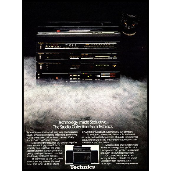 1981 Technics Studio Collection Stereo Vintage Print Ad Black Cat Audiophile Art - Picture 1 of 1